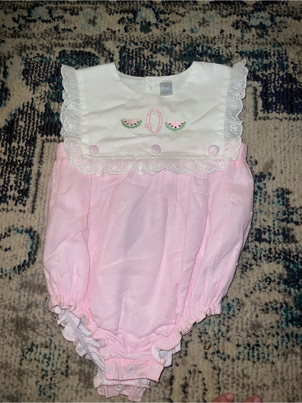 Pink Eyelet Bubble Romper with Embroidered Watermelon